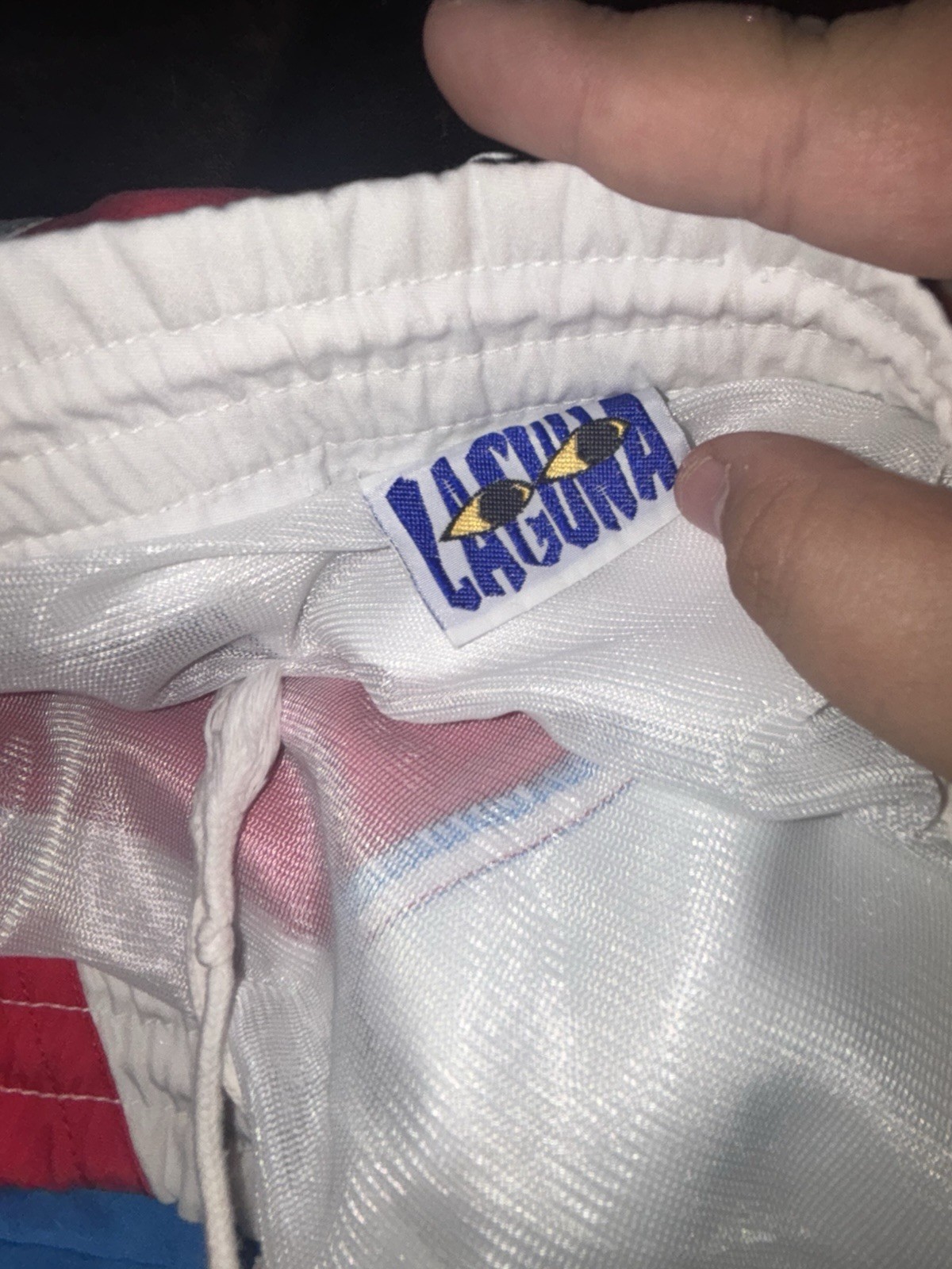 Laguna Men’s Colorblock Swim Trunks M Blue Red White Elastic Waist Drawstring