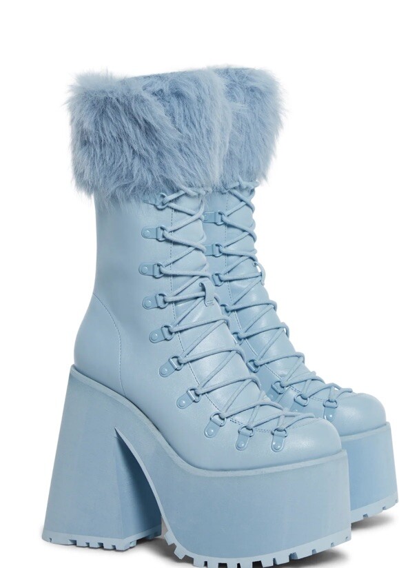 Dolls Kill Sugar Thrillz SNOW BUNNY LACE-UP BOOTS – BLUE Size 6