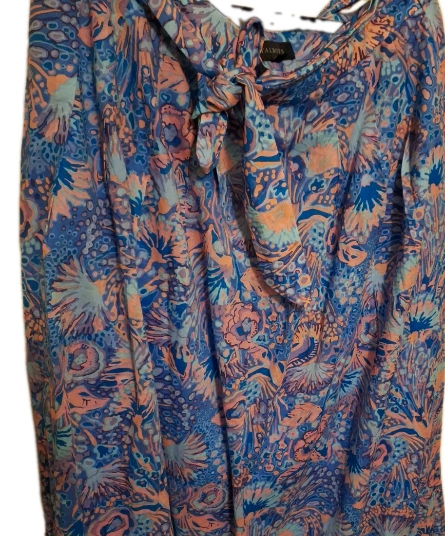 Talbots Multi Colored Blue&Coral Pink SZ 18 Full Length Lined Casual Skirt 0063