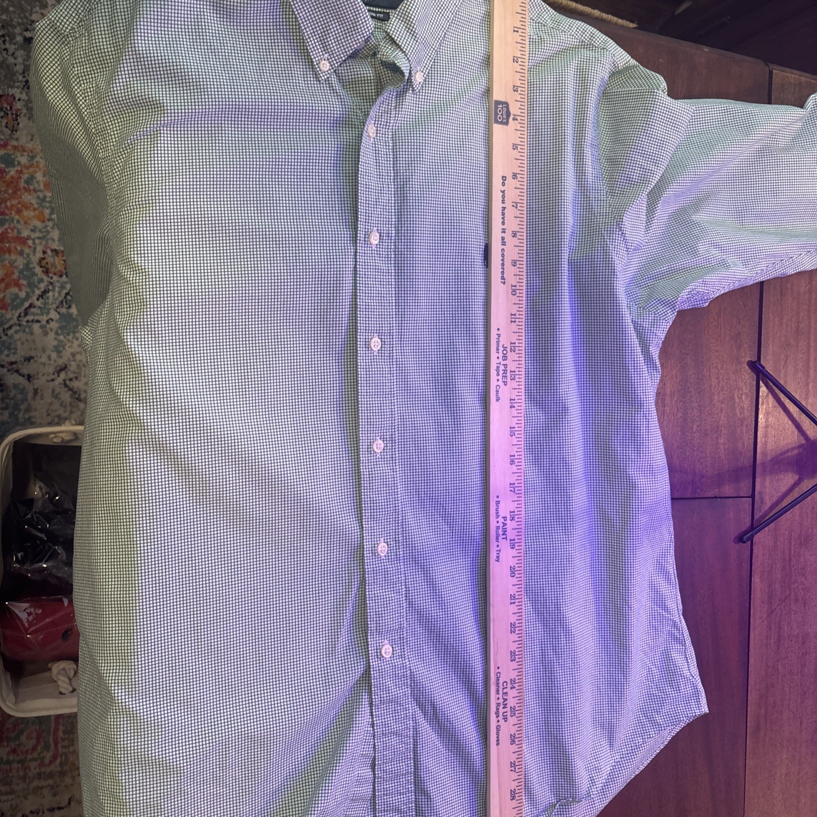 Ralph Lauren Custom Fit Button Up Shirt 18 36/37 Green White Blue Cotton XL