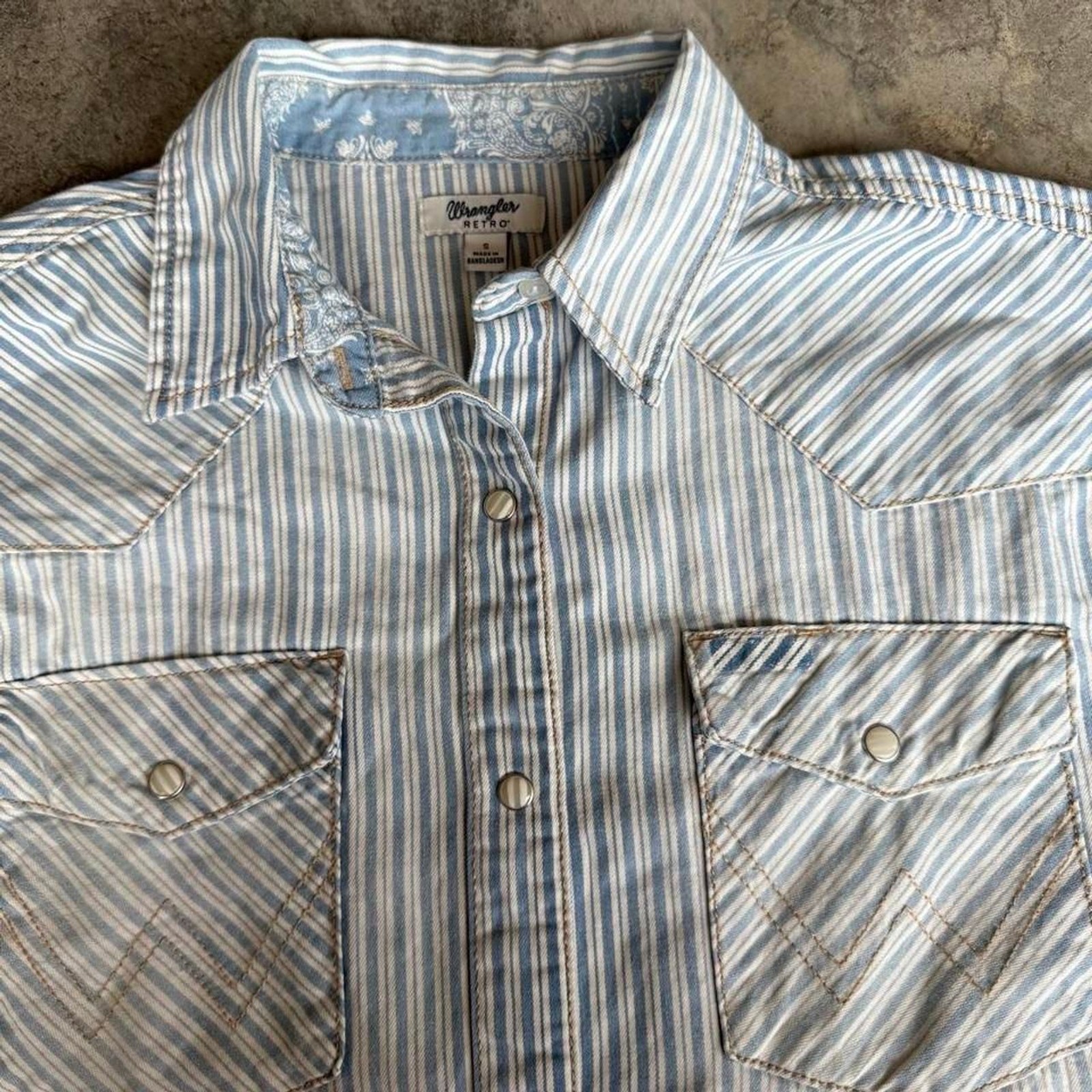 Wrangler Retro blue stripe pearl snap western shirt