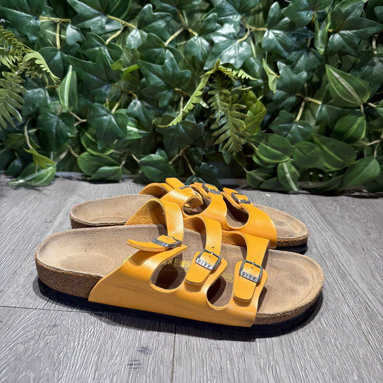 Birkenstock Florida Birko-Flor Orange 3 Strap Sandals Women 38 L7 Narrow