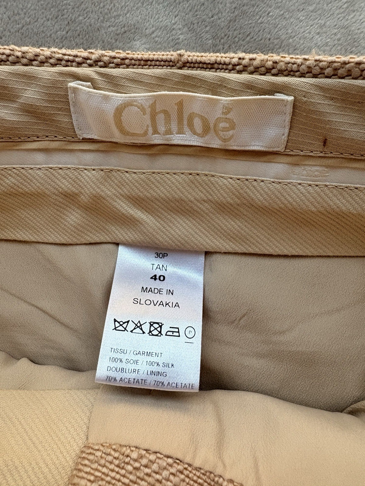 Auth CHLOE Beige Lining BELTED TWEED Shorts Pants 40 (L) Women’s Used