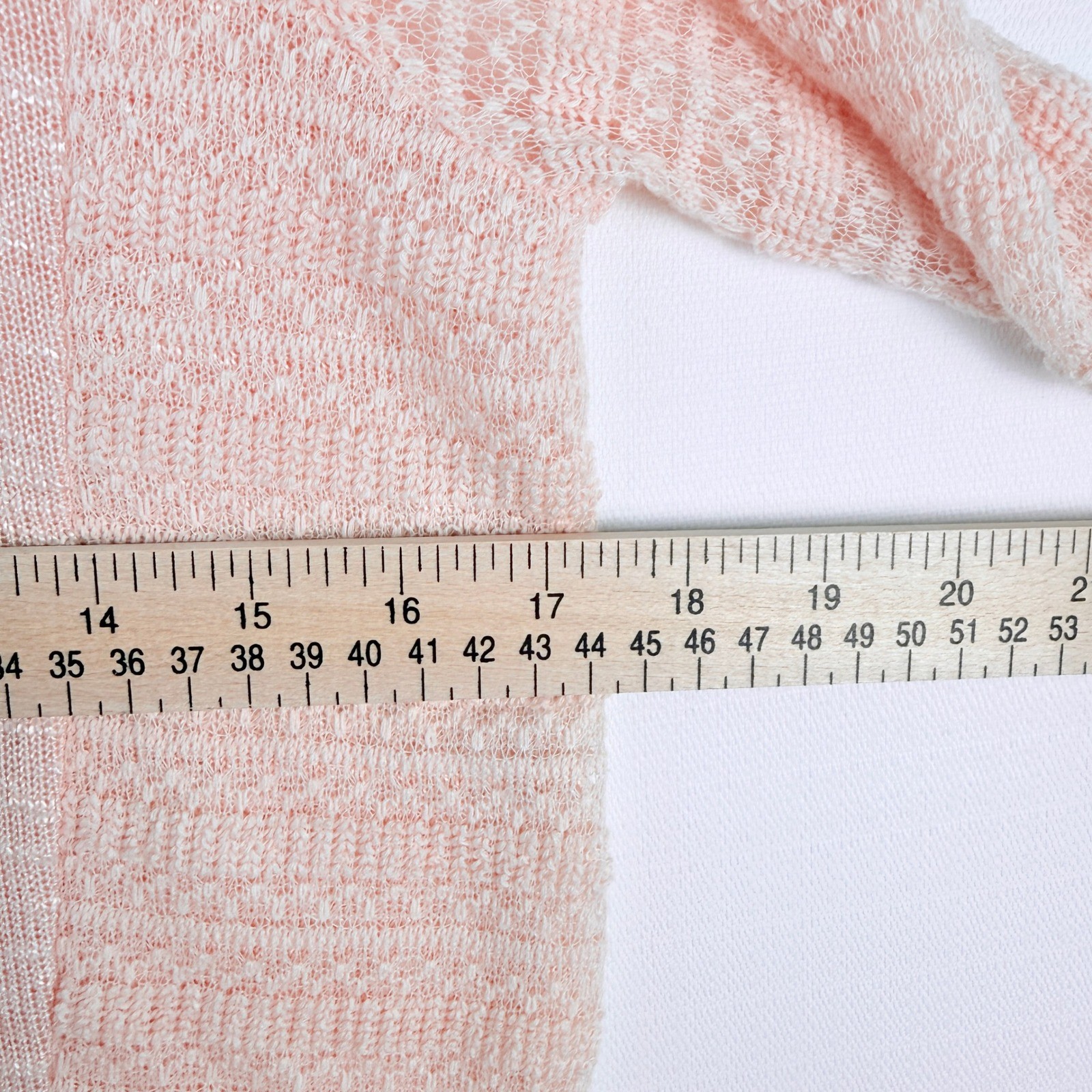 Womens Peach Pink Open Knit Crochet Sleeve Sweater Top Size M Long Sleeve Boho