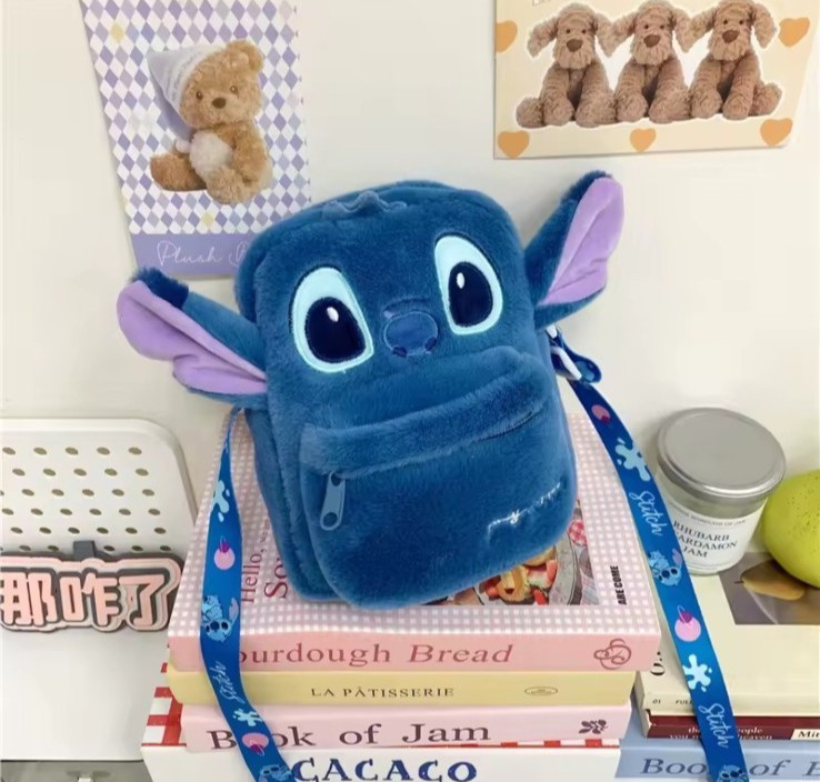 NEW Disney Stitch Blue Plush Crossbody Bag Lilo & Stitch Sling Bag Purse Alien!