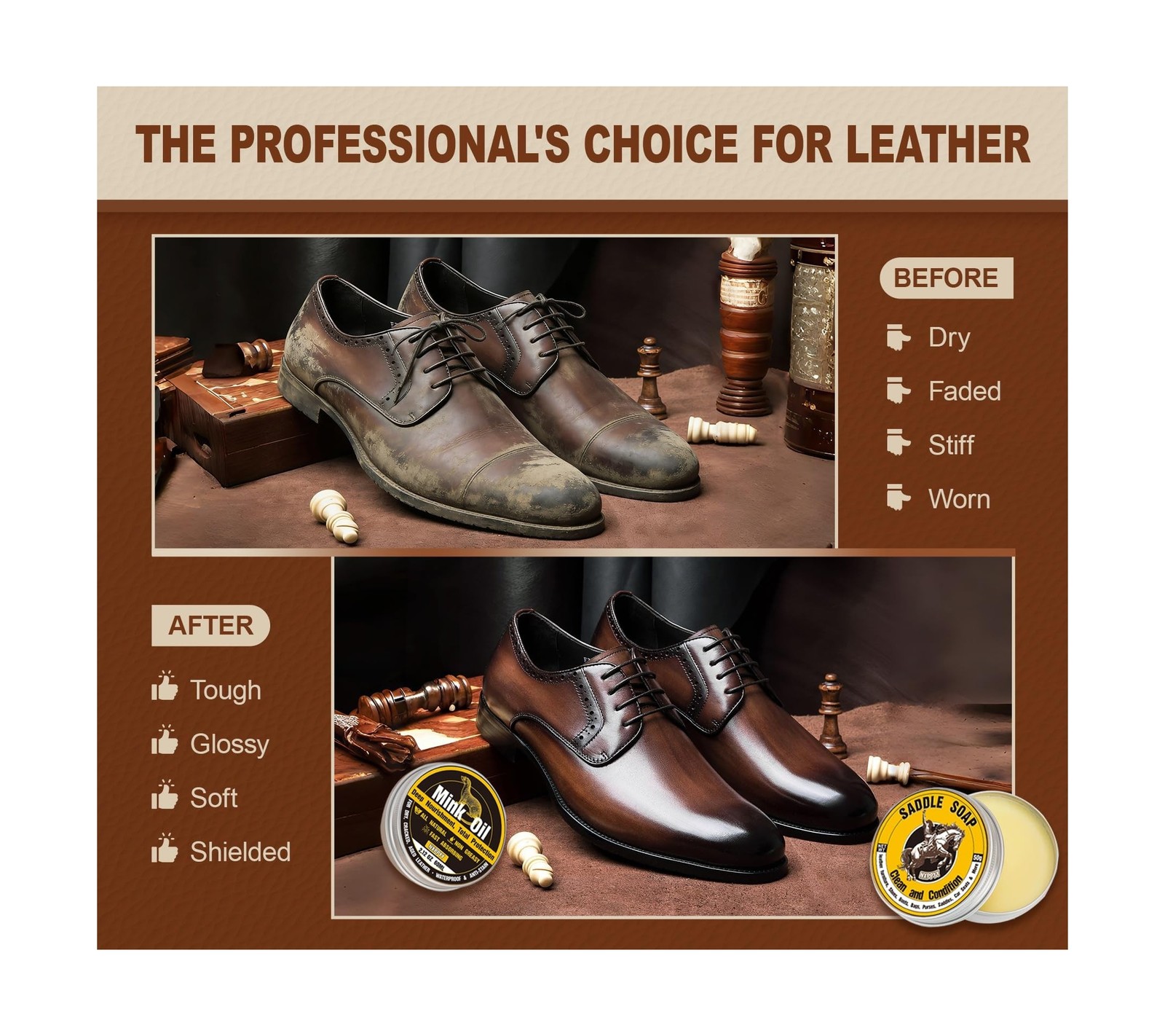 Leather Boot Care Kit, Mink Oil & Saddle Soap for Leather Cleaning & Leather …