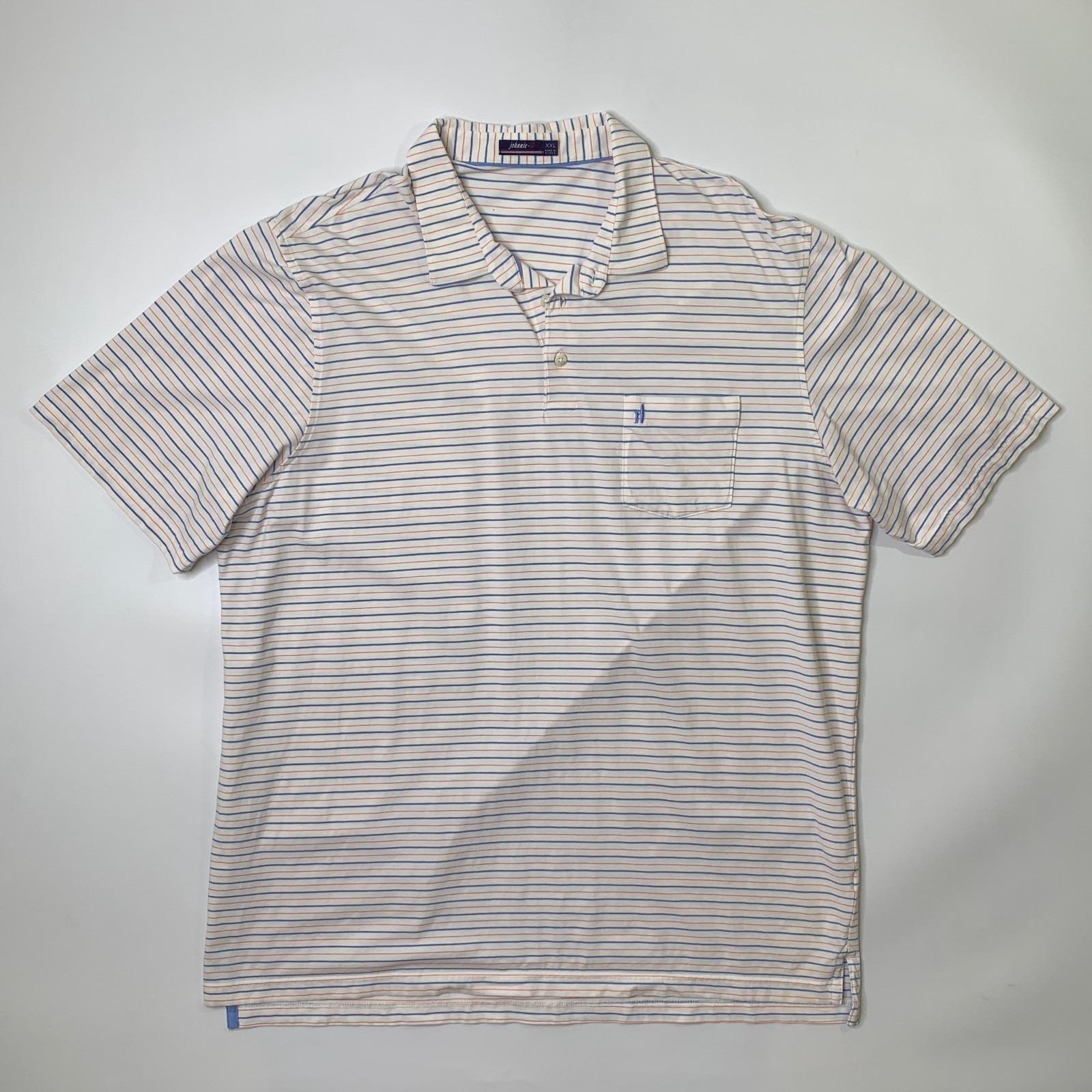 Johnnie-O Shirt Men XXL Multi Striped 3-Button Placket Cotton Droptail Prep Polo