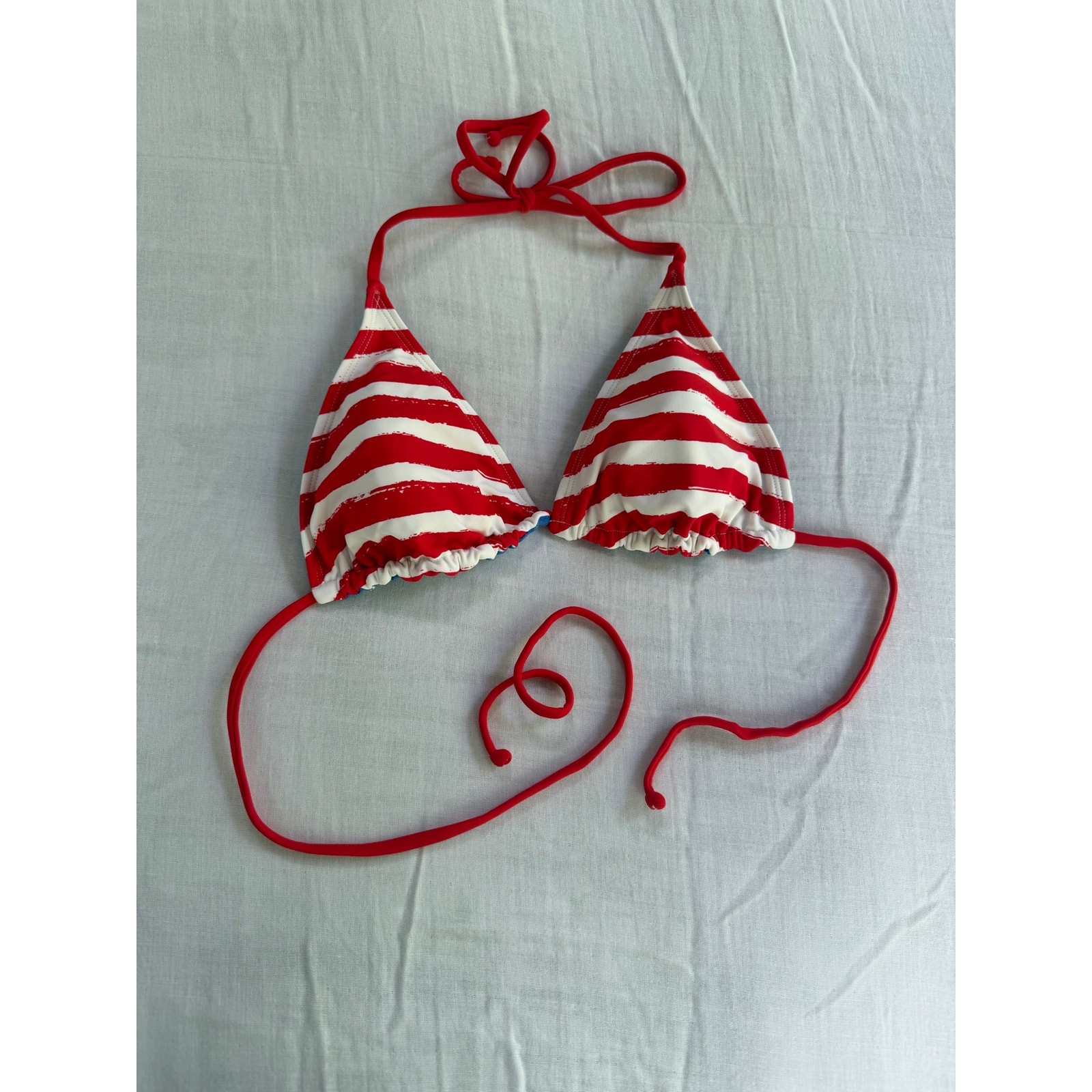 Reversible Patriotic Red White Blue Triangle String Bikini Top USA Flag