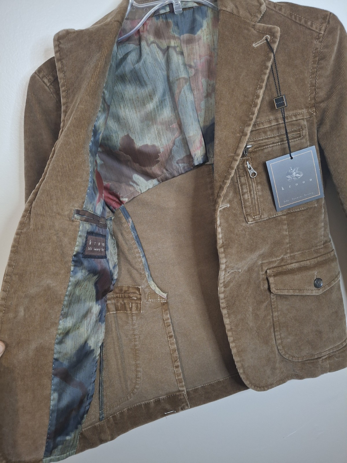 Kroon Ne-Yo Corduroy Blazer Jacket Khaki 100% Cotton NWT Size 8R Utility Pockets