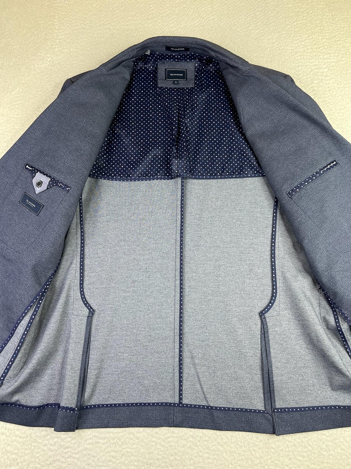 7 Diamonds Blazer Mens XL Blue Jersey Knit Stretch Sport Coat 2 Button Glenn