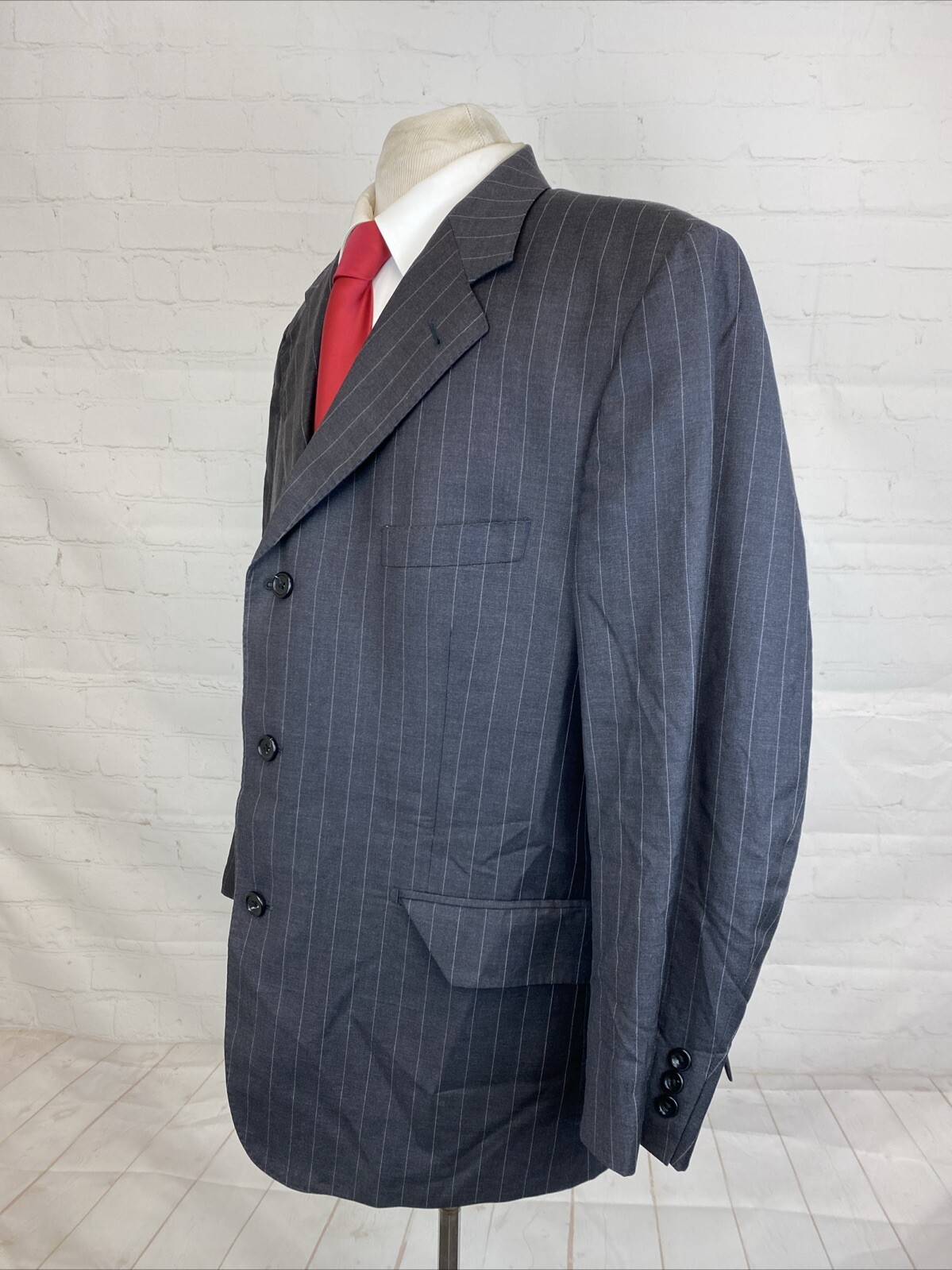 Baroni Men’s Dark Gray Striped Super 150’s Wool Blazer 46S $495 Three Button