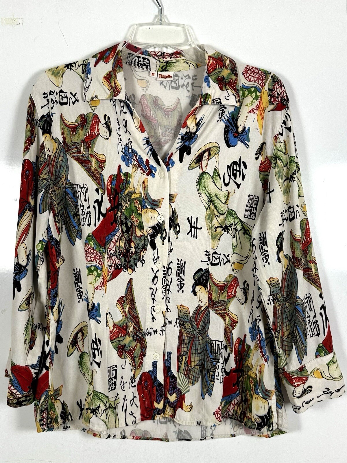 TIANELLO ASIAN STYLE GEISHA BUTTONS UP SHIRT -BLOUSE SIZE M MADE IN USA