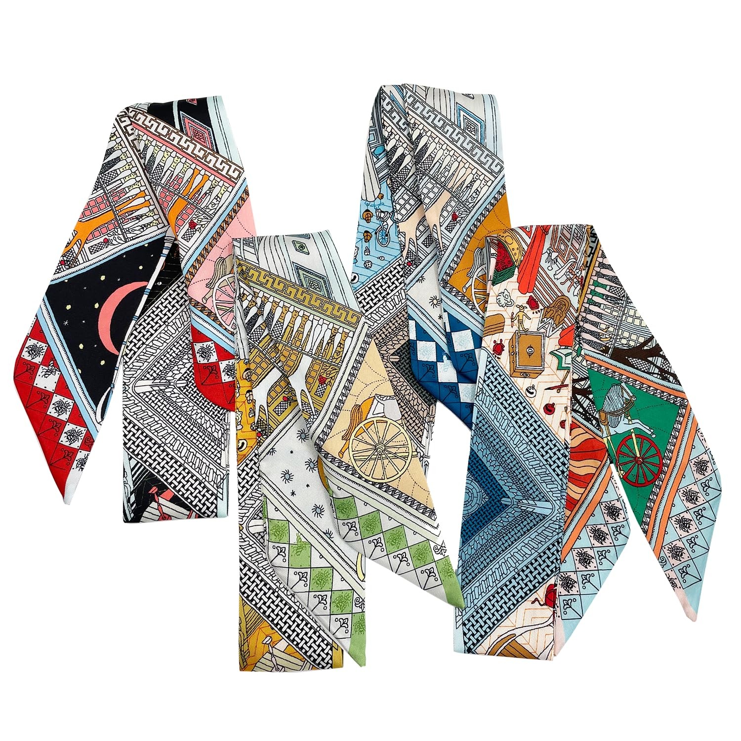 4pcs Purse Scarf For Handbags Silk Head Scarf For Hair Fashion Skinny Scarf F…