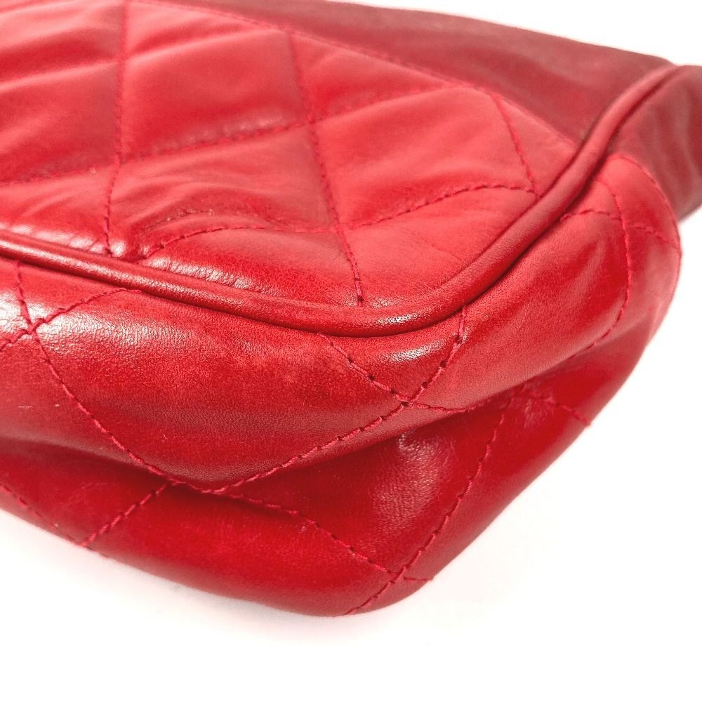 Chanel Matelasse Quilted Red Shoulder Bag Coco Mark Logo Used
