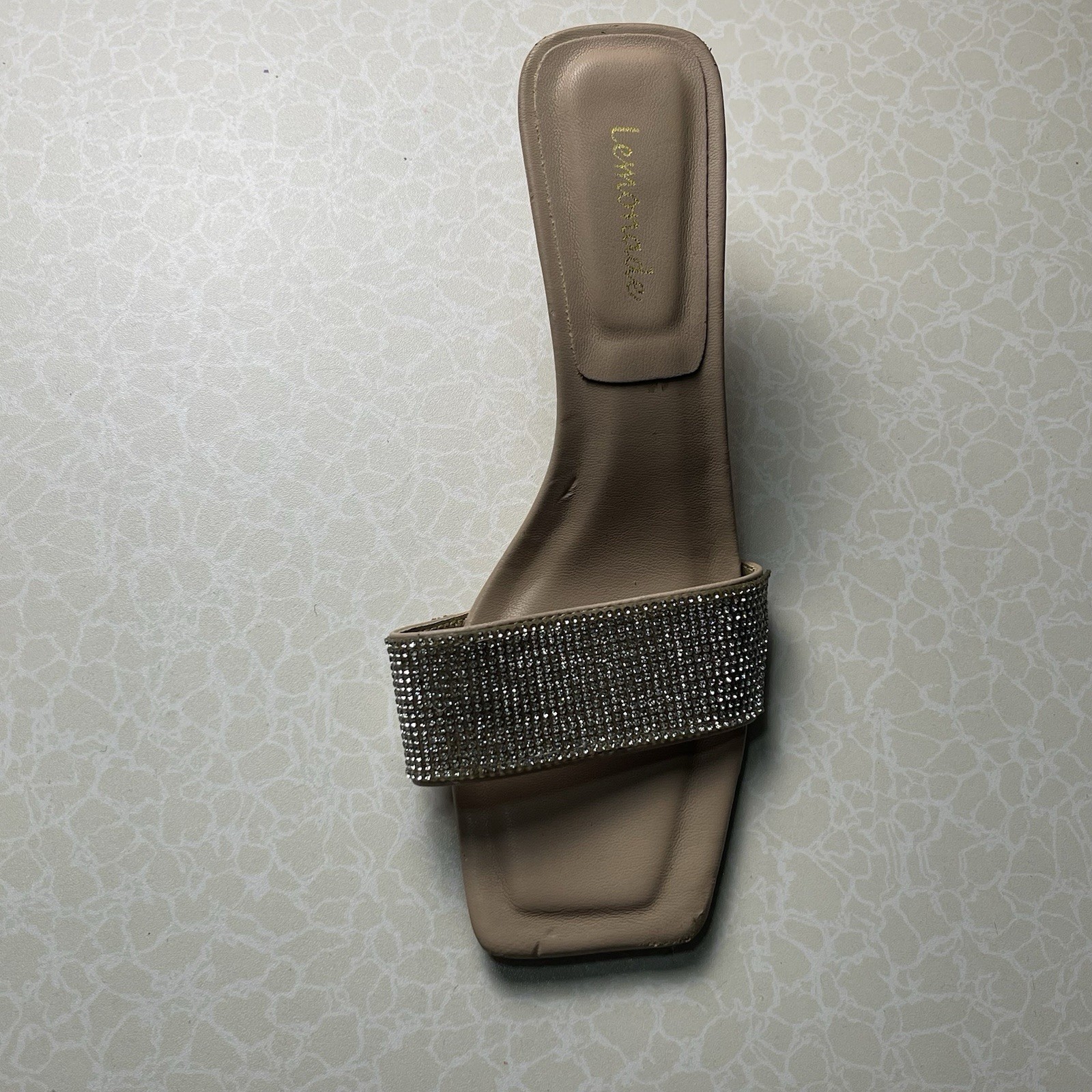 Lemonade Women’s Beige Rhinestone Strappy Slide Sandals Slip On US 7