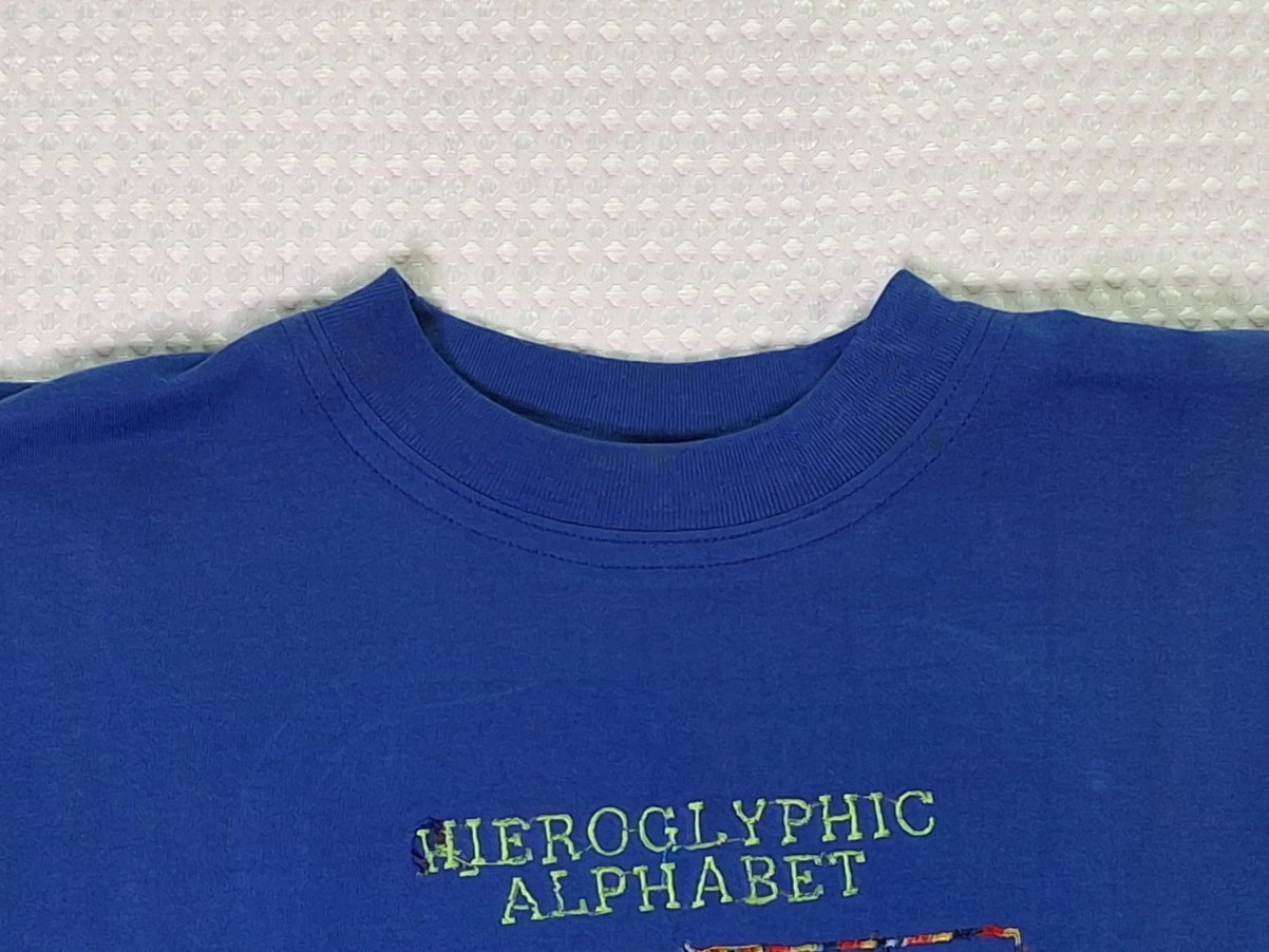 Egypt Egyptian Hieroglyphic Alphabet Embroidered Souvenir Blue T-shirt Size M