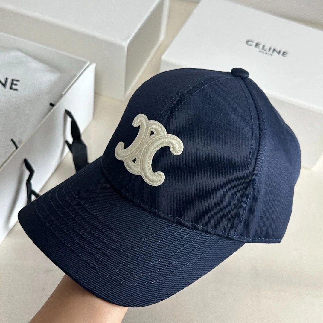 Celine Navy Baseball Cap White Triomphe Logo Women Preppy