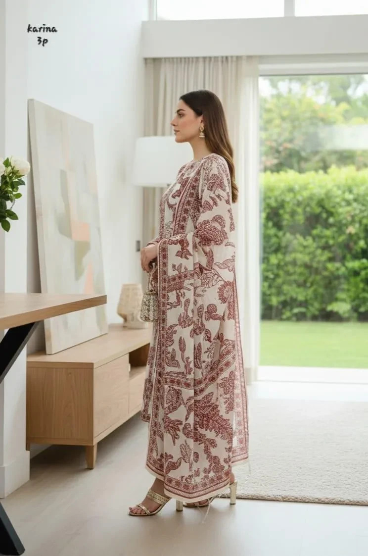 Arabic Lawn Printed 3Pcs Multicolor Stitched Suit For Pakistani & Indian ladies