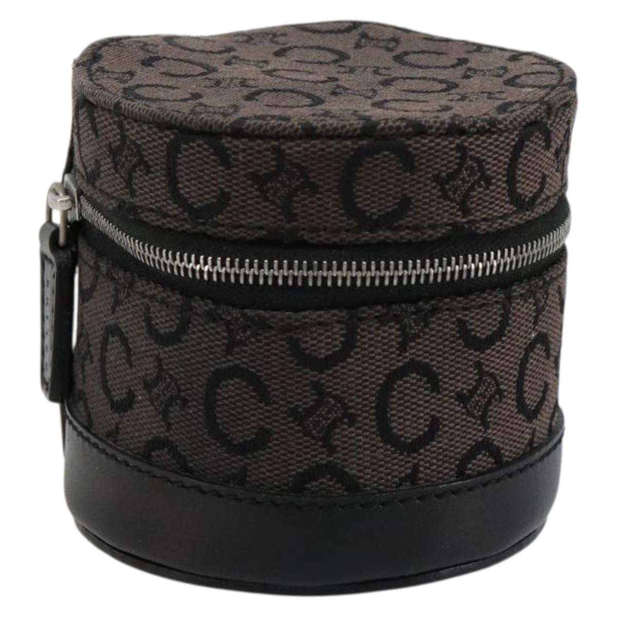 CELINE C Macadam Canvas Pouch PVC Leather Brown Gold Auth 184972A