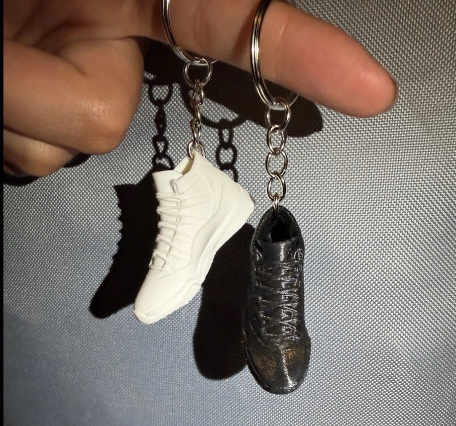 Mini Jordan 11 inspired 3d keychain. 2pc Black & White plastic sneaker