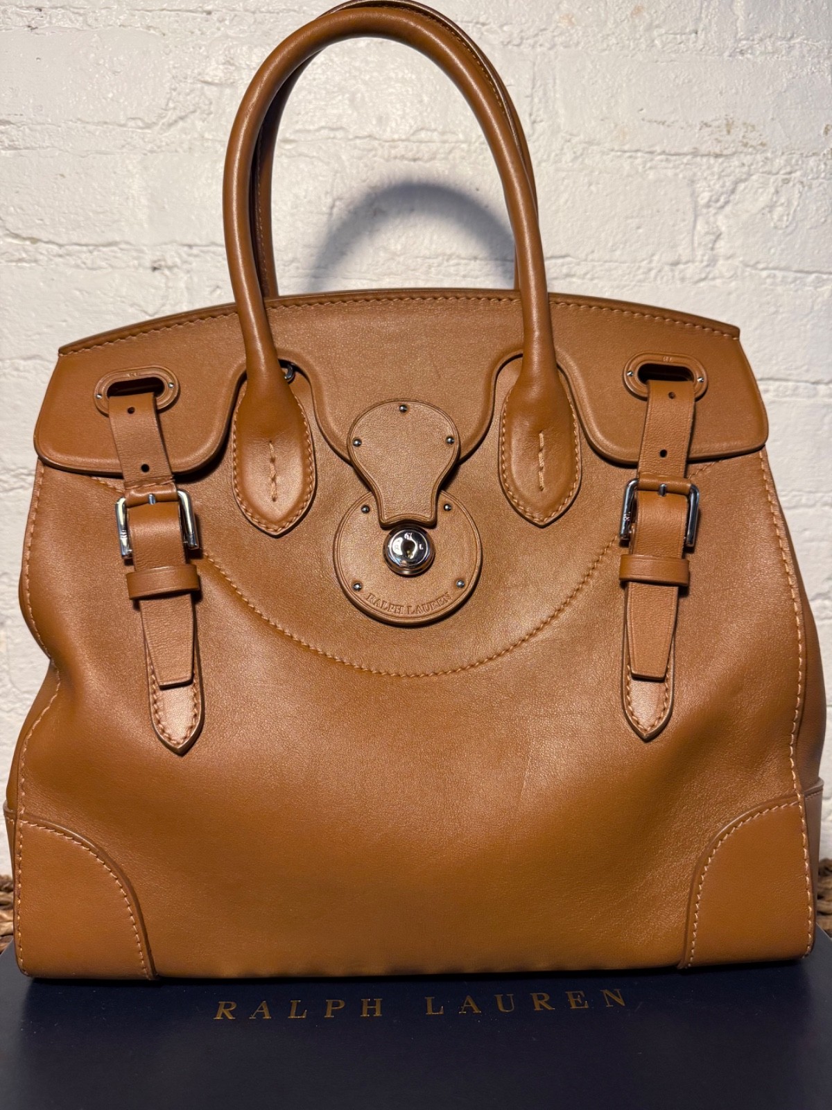 Ralph Lauren Collection Ricky 33 Handbag Cognac calfskin leather