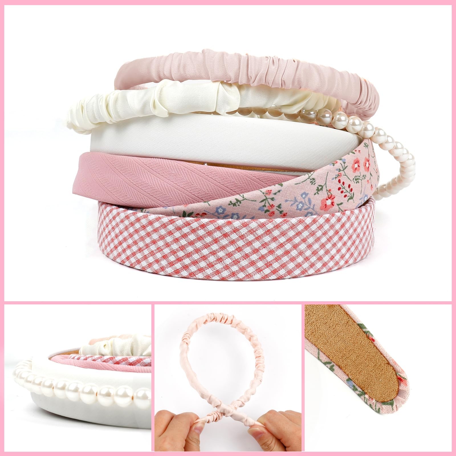 Hazms 7 Pcs Headbands for Women Non Slip Headband 7 Count (Pack of 1), Pink