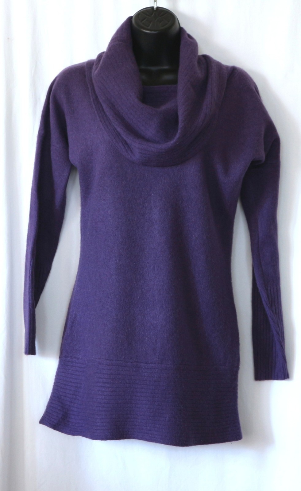 ATHLETA Long Purple Cashmere Cowl Neck Swtr 34 In Chst 27.5 In Lng Sz S EXC