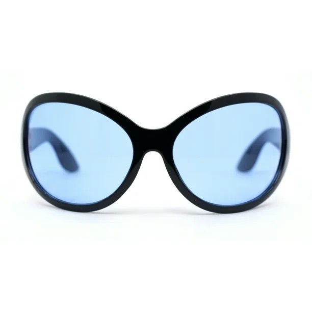 Oversized Sunglasses Blue Yellow Red Purple Lens Black Frame Wrap Around Outdoor