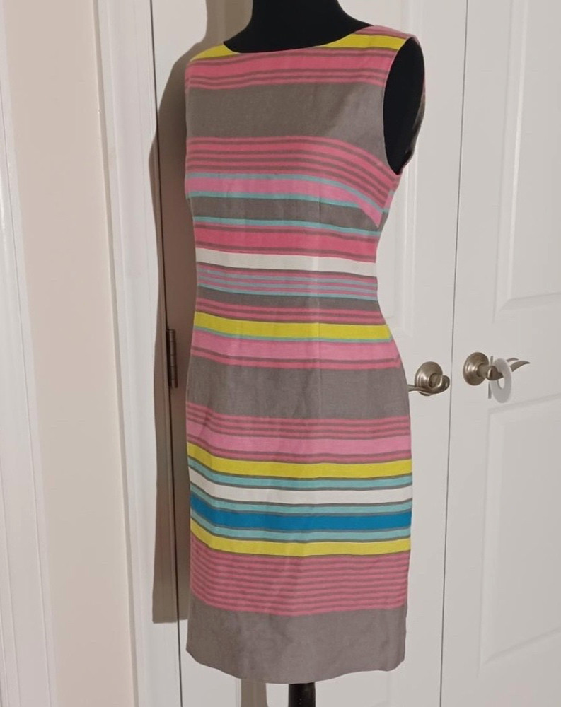 TAHARI * Arthur S Levine Sleeveless Striped Linen-Blend Sheath Dress 6 $118