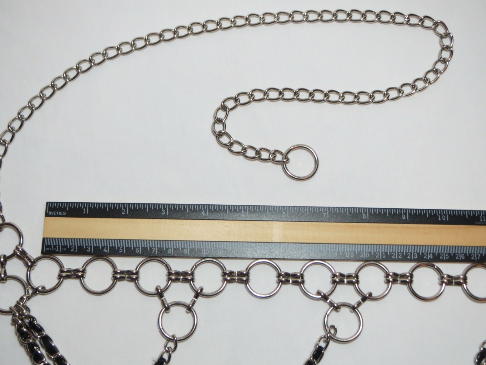 3-Layer Cascading Silver Ring Chain Belt Fits 26-40 inches
