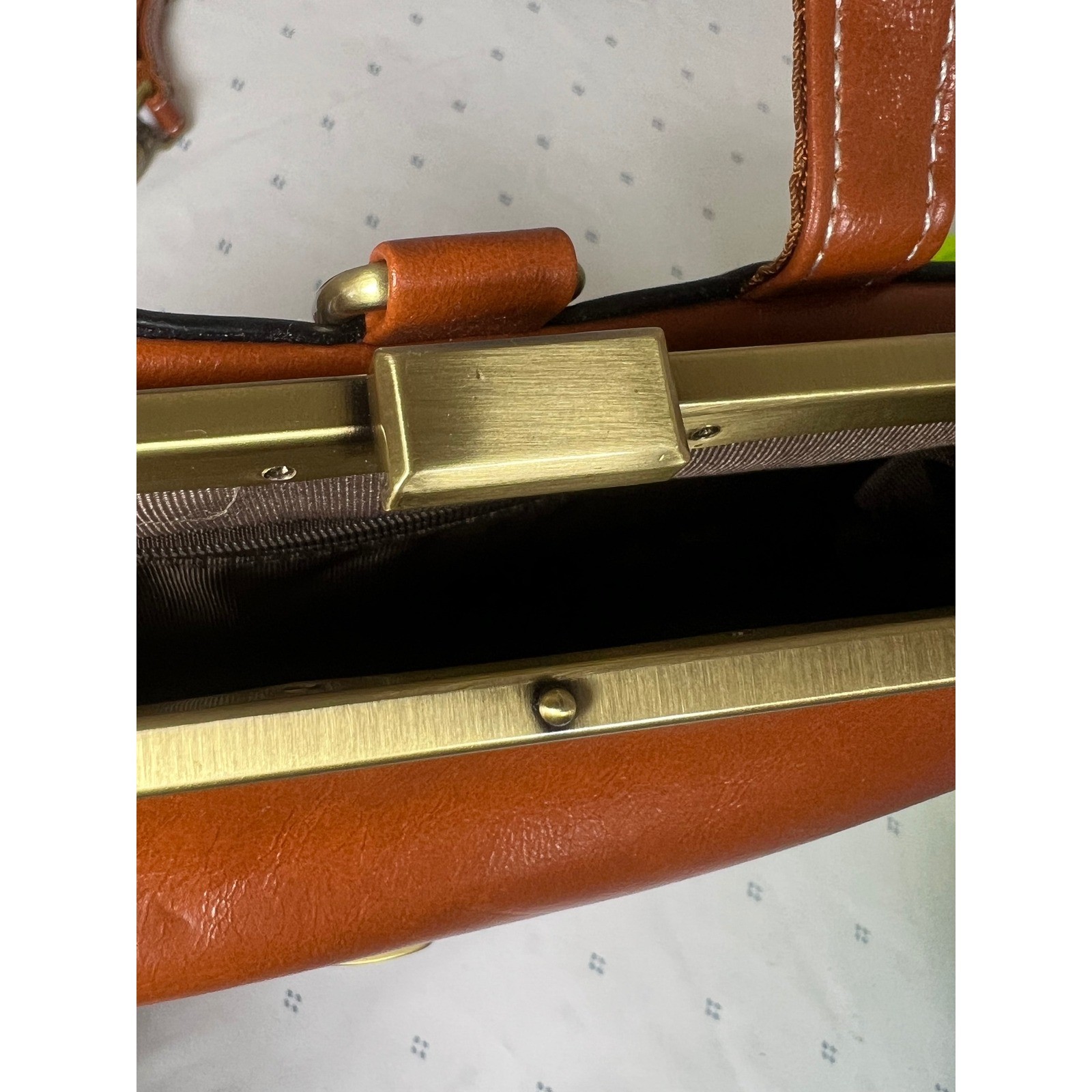 Walasa Love Bag Cognac Brown Split Leather Kiss Lock Convertible Backpack Bow