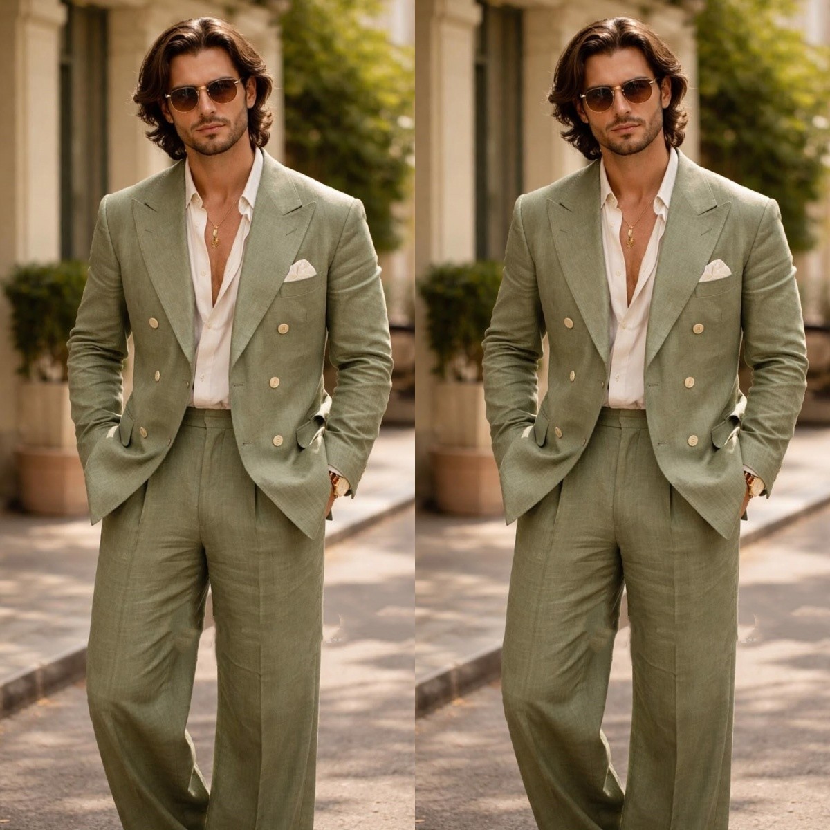 Double Breasted Men’s Suits Linen Beach Summer Coat Casual Business Jackets