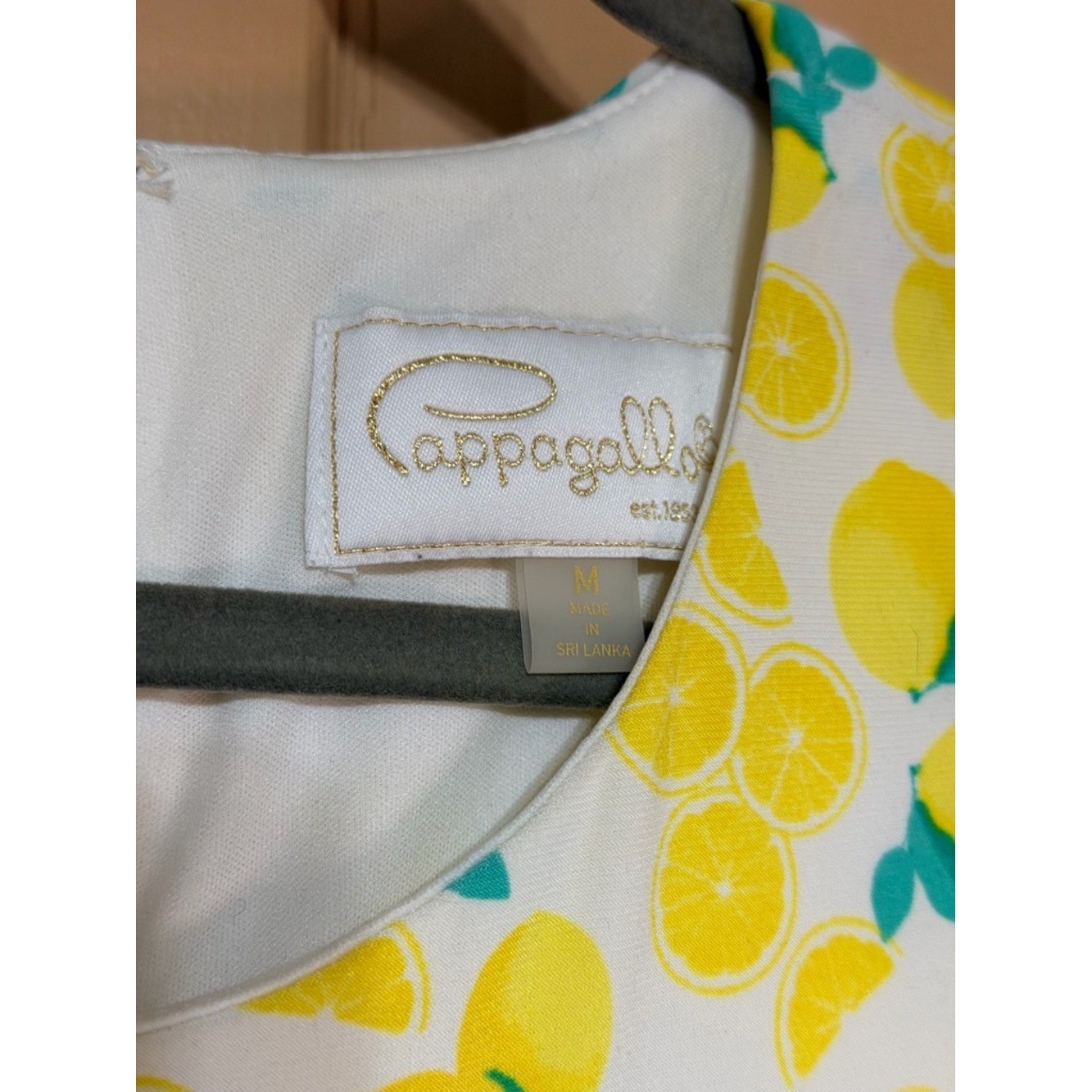 Pappagallo Yellow Lemon Print Sleeveless Dress with Green Leaves