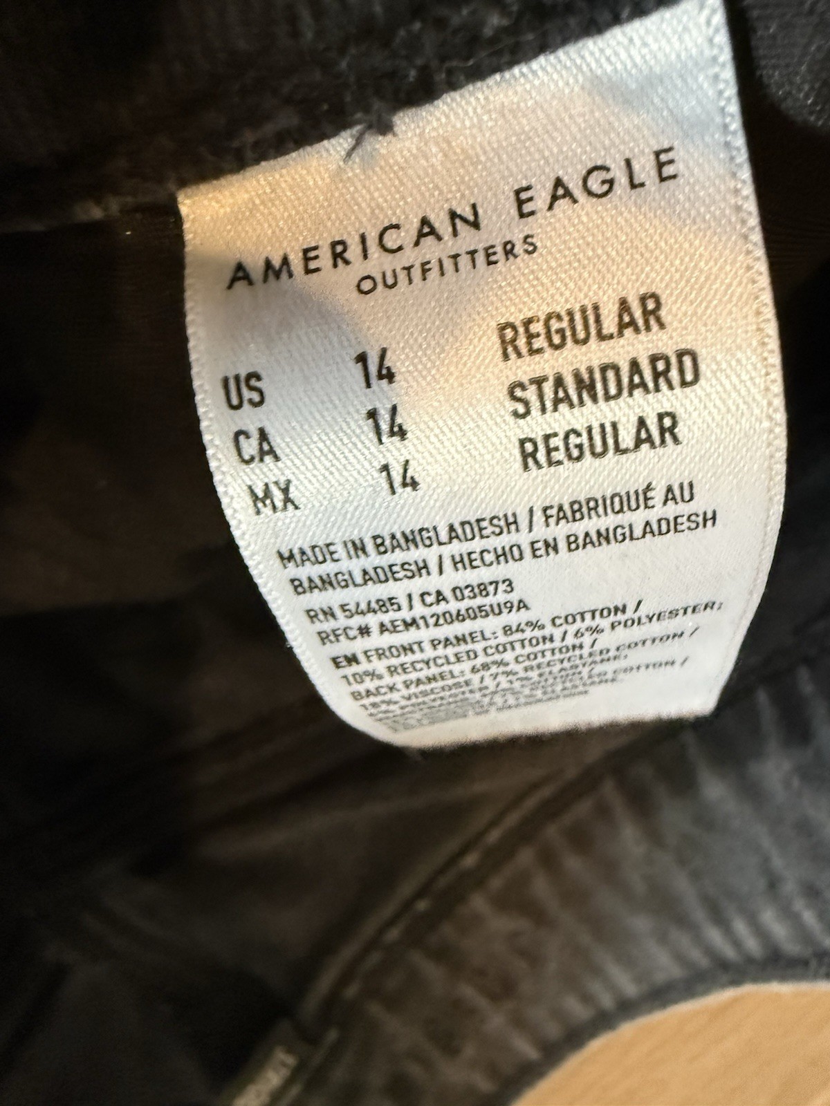 American Eagle Strigid Jeans 14 Black Gray Whiskered Wide Leg Stretch Baggy