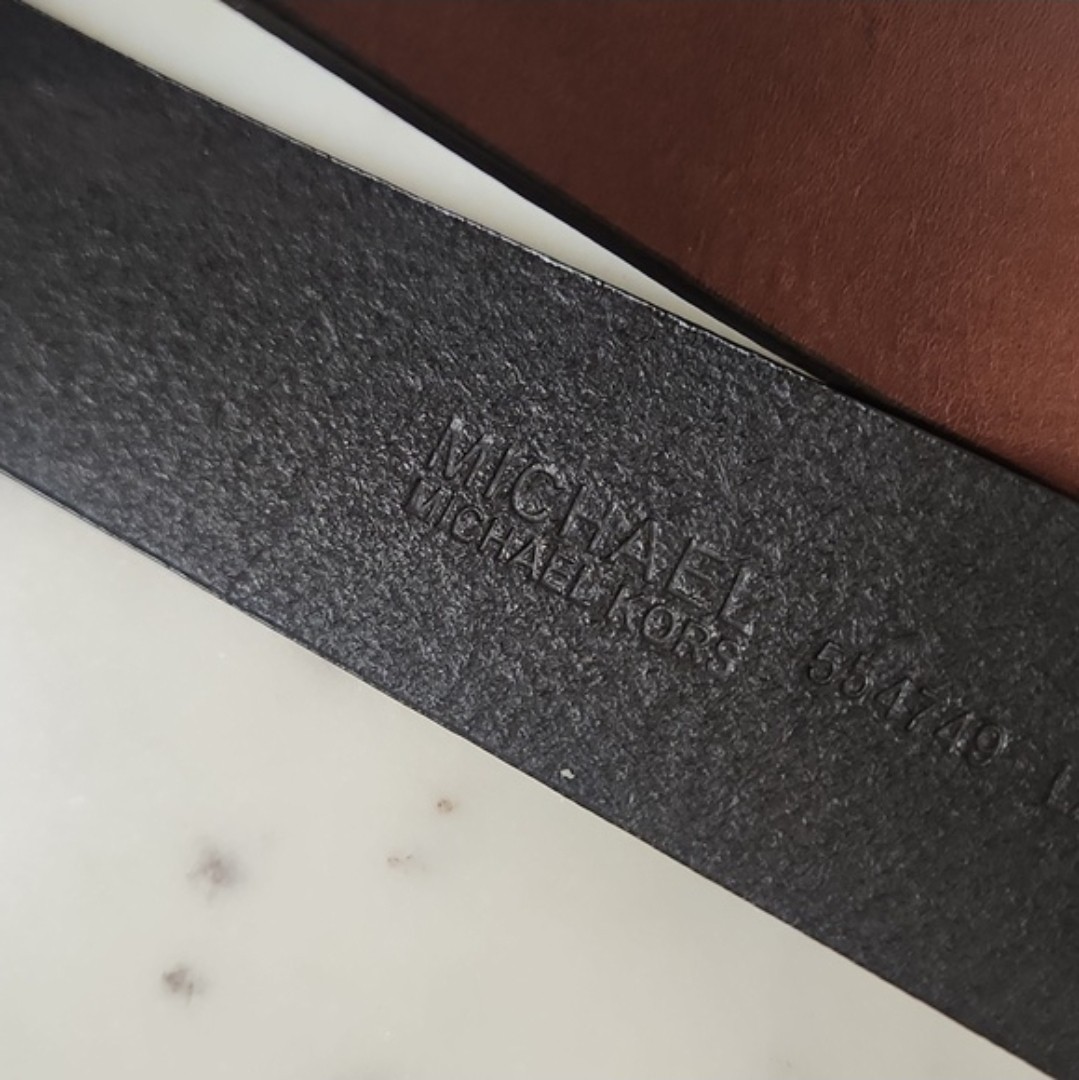 Michael Kors Brown Leather MK Goldtone Logo Belt Buckle Sz40″