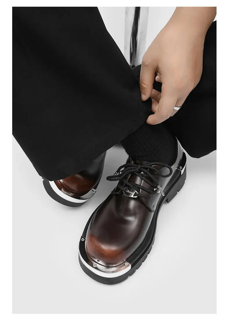 Mens Metal Round Toe Casual Lace Up Dress Formal Business Platform Fashion Shoes