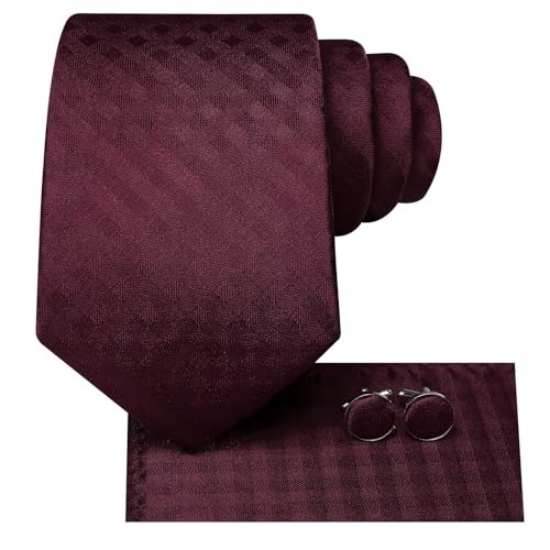 70 inches Ties for Men Silk Extra Long Necktie and Pocket Square Wine Red