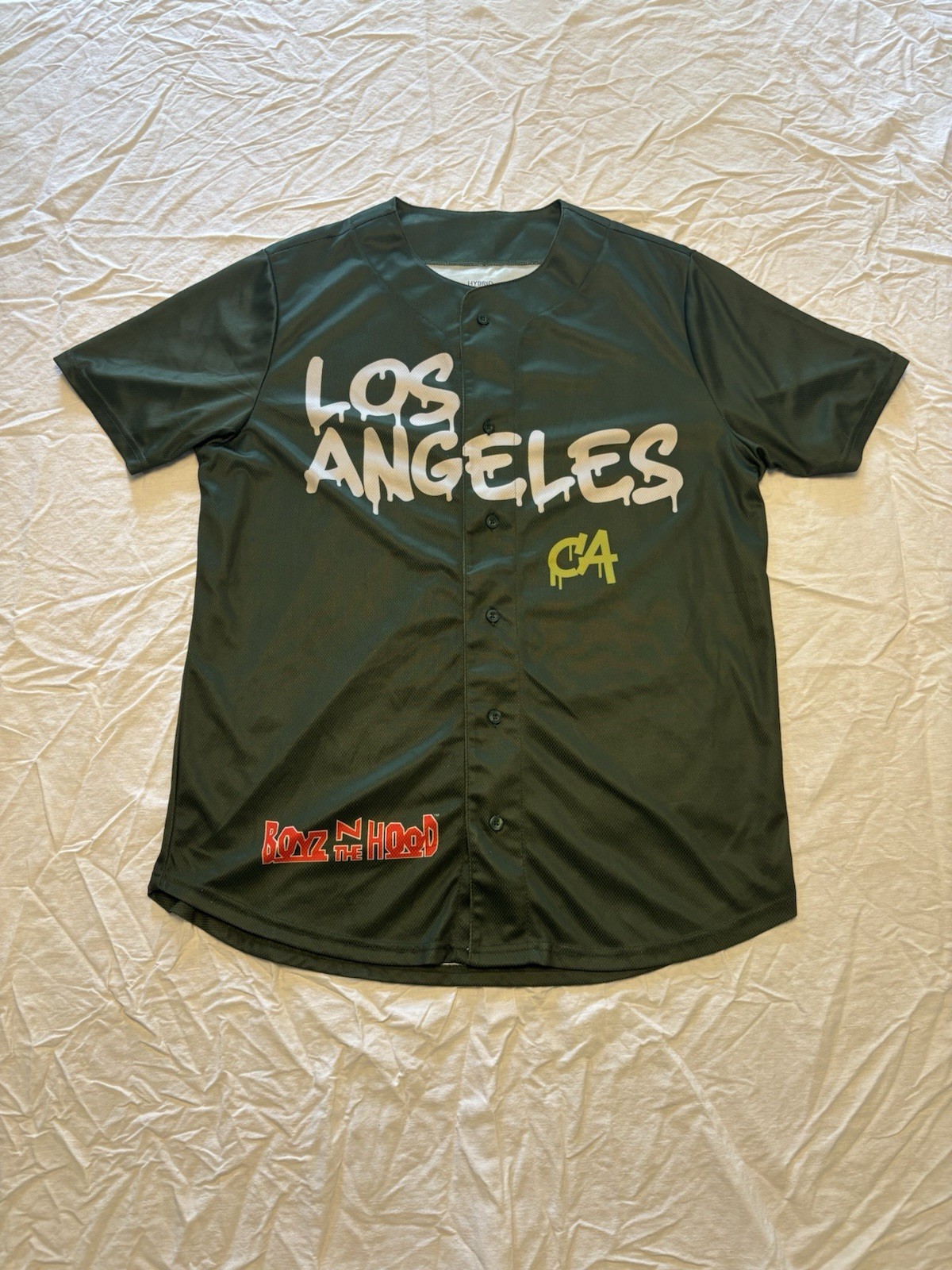 Boyz N The Hood Los Angeles Graphic Baseball Jersey Mens Medium Green Shirt NWOT