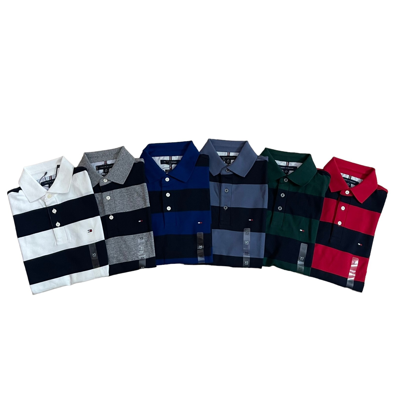 Tommy Hilfiger Men’s Slim Fit Stretch Cotton Mesh Rugby Stripe Polo Shirt All Sz