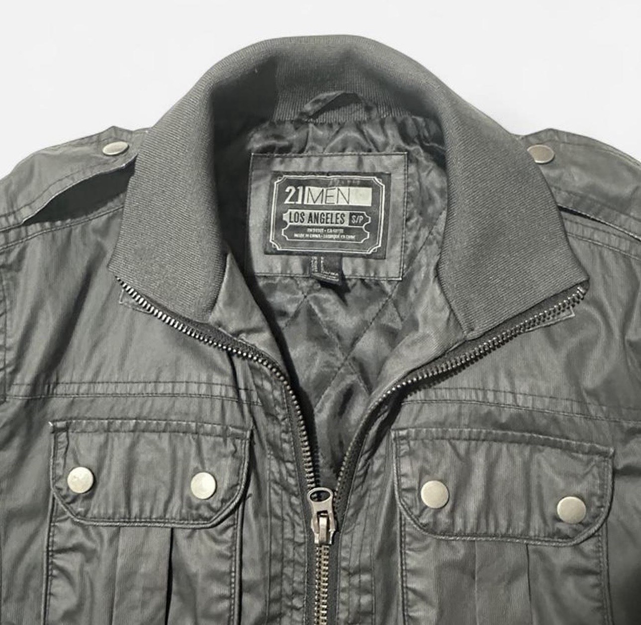 21 MEN Los Angeles Bomber Jacket Small Dark Gray Utility Cargo Full Zip