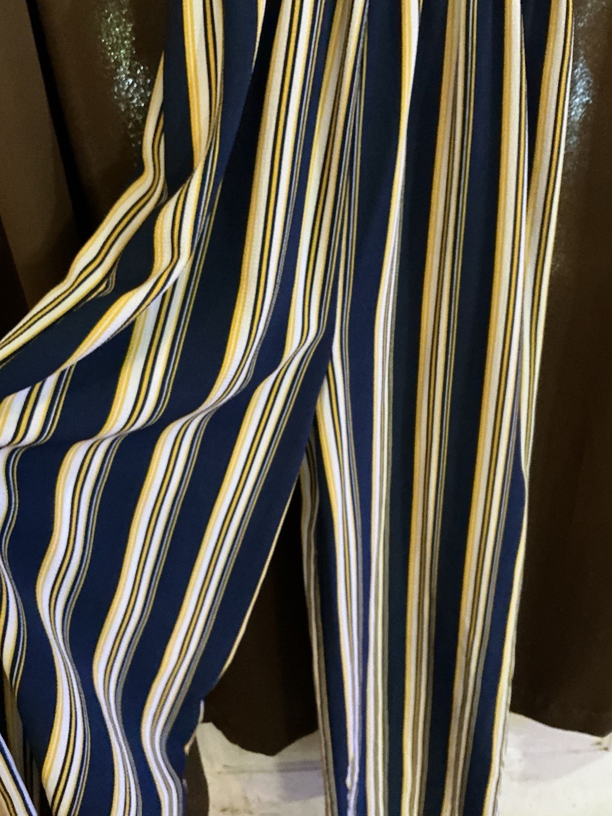 Ambiance Women’s Striped Jumpsuit Navy/White/Yellow V-Neck Short Sleeve M