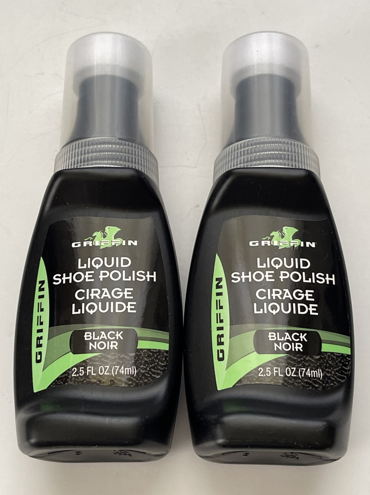 Lot of 2 Griffin Liquid Shoe Polish Black Noir 2.5 FL OZ (74ml) Expires 2034