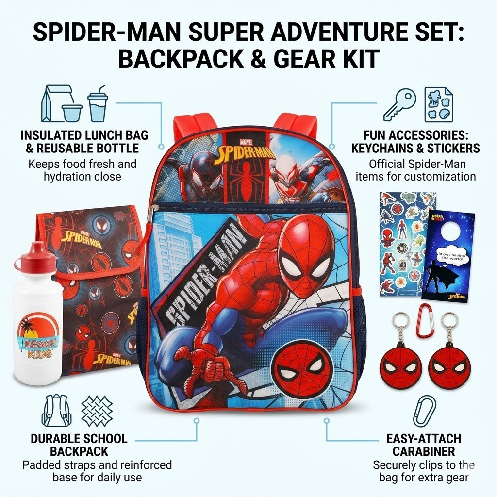 Fast Forward Marvel SpiderMan 5 Piece Kids School Backpack & Lunch Set