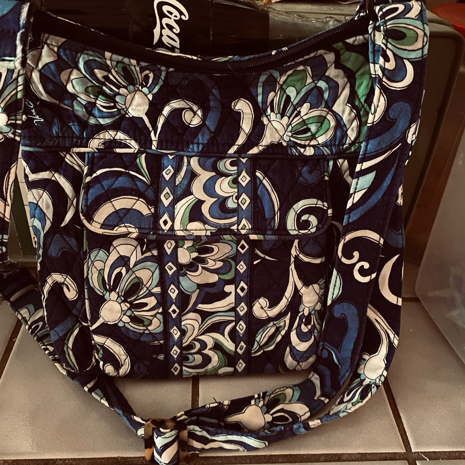 Vera Bradley Floral Crossbody Bag Blue Green w Pouch Zip/Snap Pockets Adj Strap