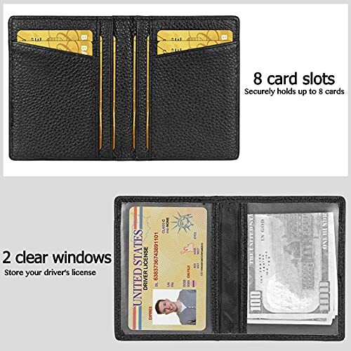 Crackle Leather Card Holder RFID Blocking Card Case with 8 Slots and 2 ID Window