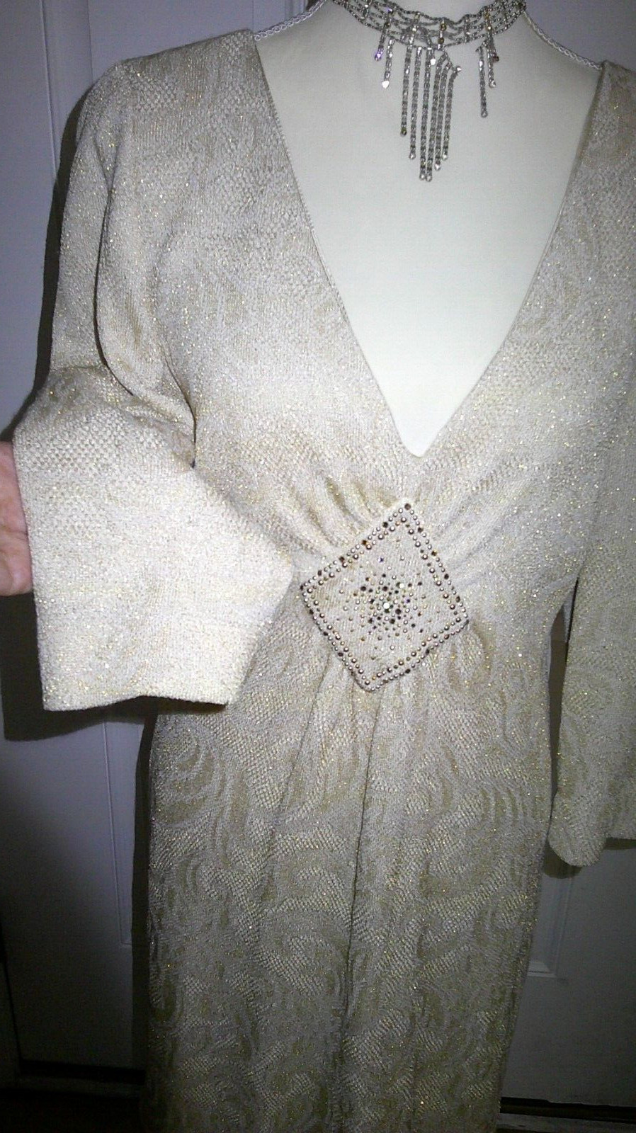 Dress St John evening wedding embellished 14 cream paillettes studded metallic