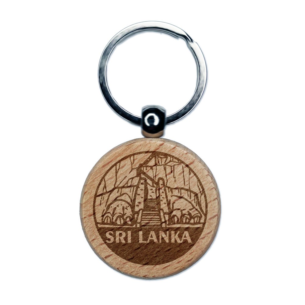 Sri Lanka Sigiriya Rock Fortress Country Engraved Wood Round Keychain Tag Charm