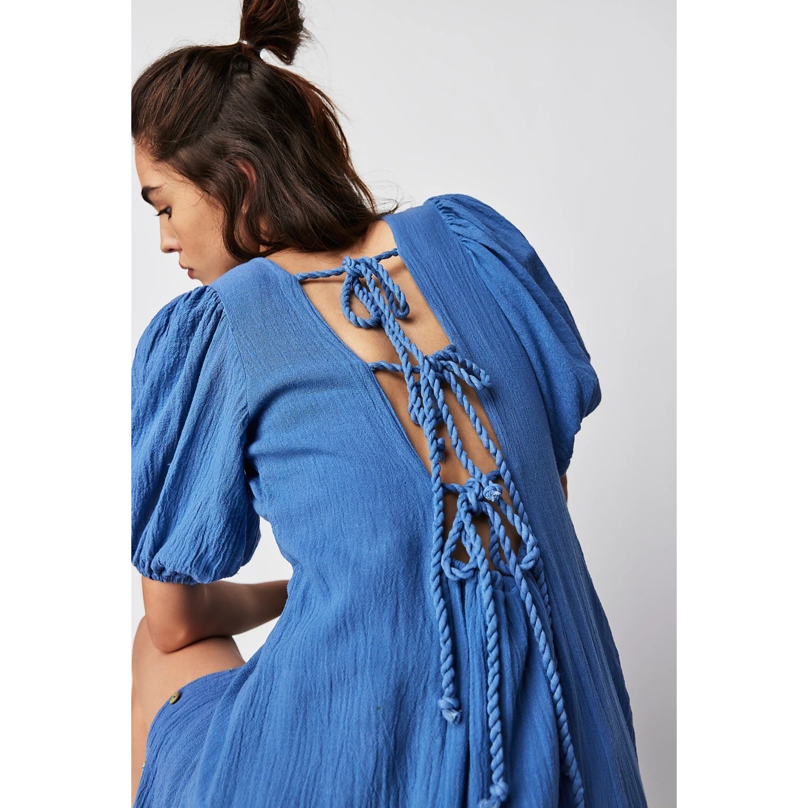 New Free People Jen’s Pirate Booty Paraguay Button Maxi Gown $252 MEDIUM Blue