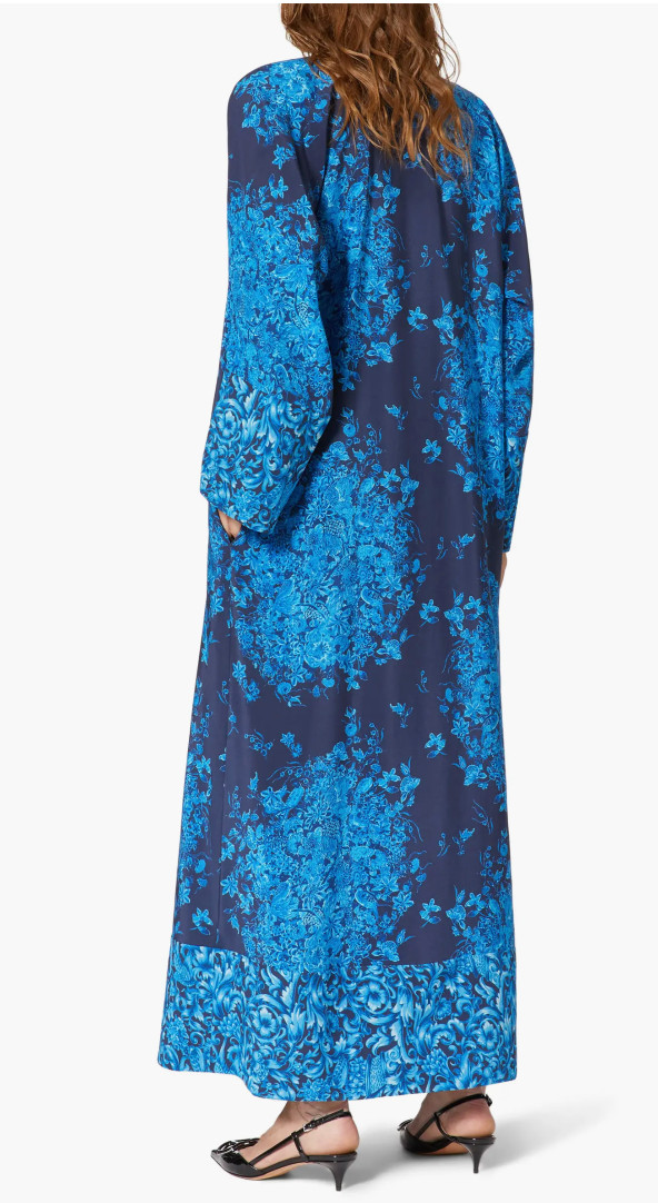 VALENTINO GARAVANI SILK Caftan Maxi Dress Delft Floral Print Kleid Maxikleid M
