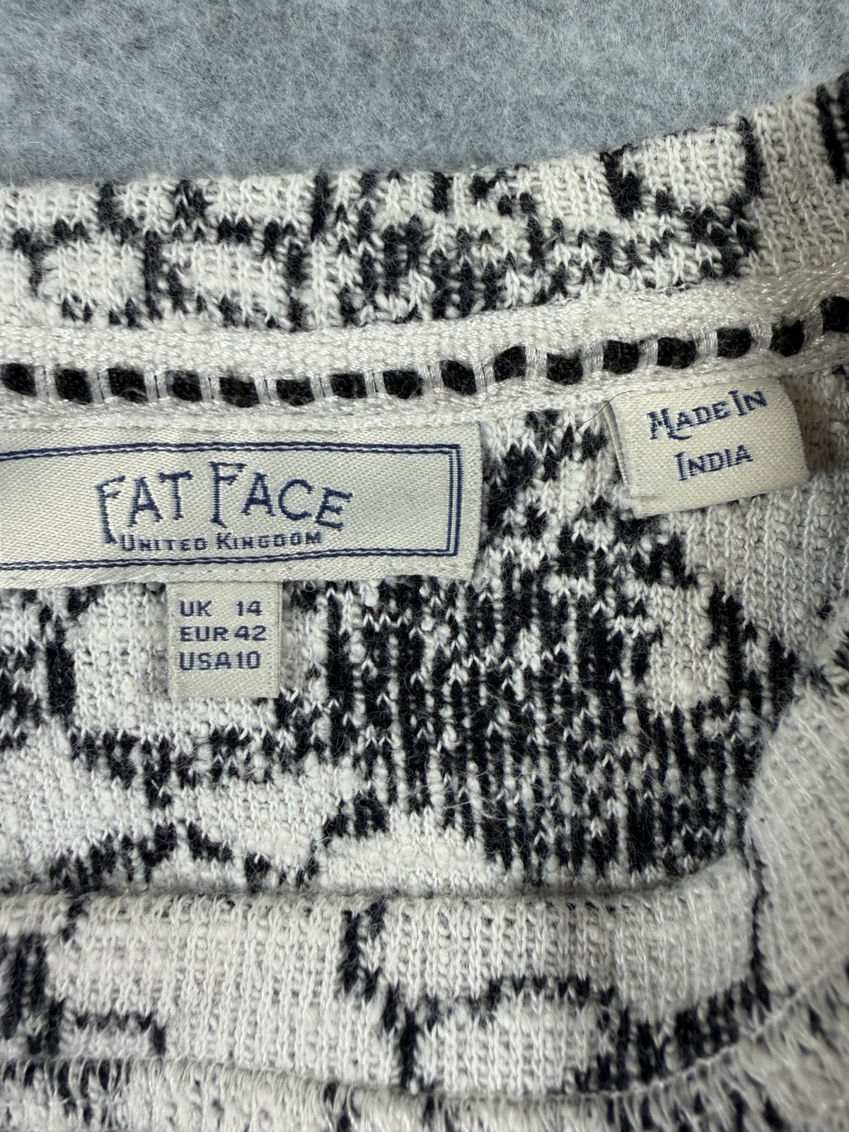 Fat Face Black & White Top Floral Womens Size 10 3/4 Sleeve 100% Cotton Pockets